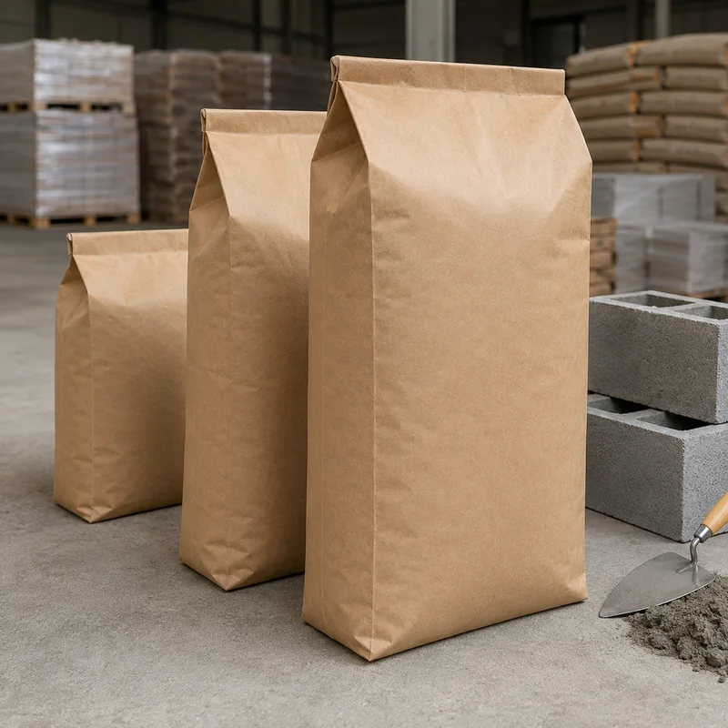 Unbranded kraft paper valve bags for construction materials